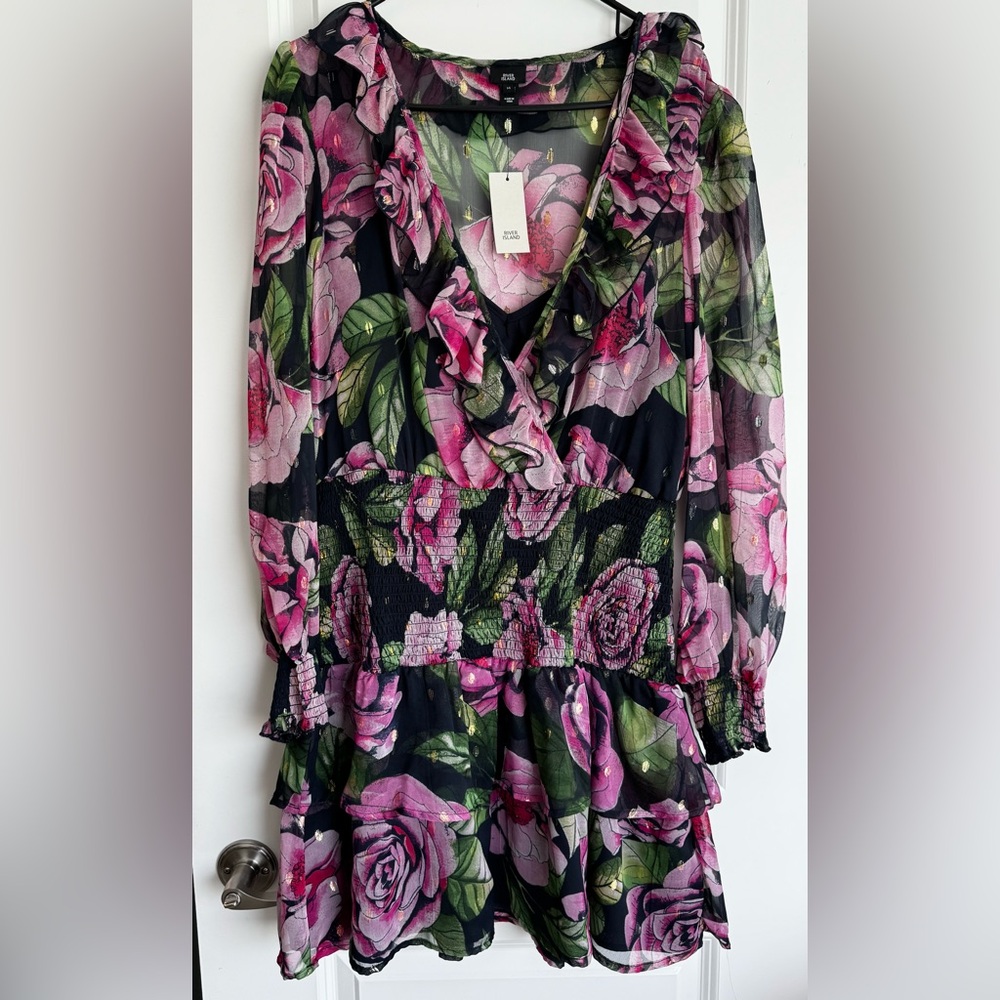 River Island Floral Sheer Dress with black lining